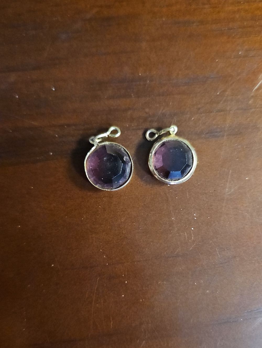 Gold-Frame Purple Gem Round Drop Charms - Women Jewelry
